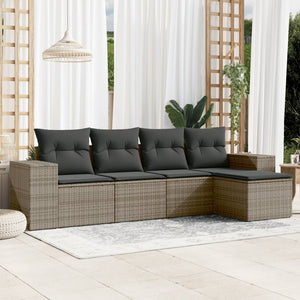 Set Divano da Giardino 5 pz con Cuscini Grigio in Polyrattan 3254827