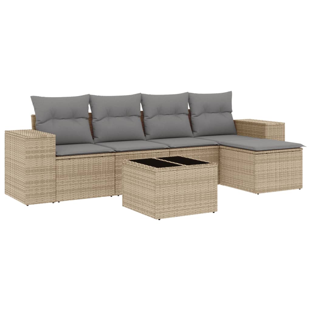 Set Divano da Giardino 6 pz con Cuscini Beige in Polyrattancod mxl 112371