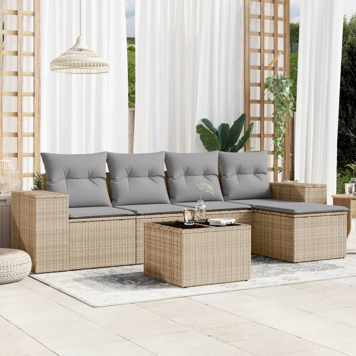 Set Divano da Giardino 6 pz con Cuscini Beige in Polyrattancod mxl 112371