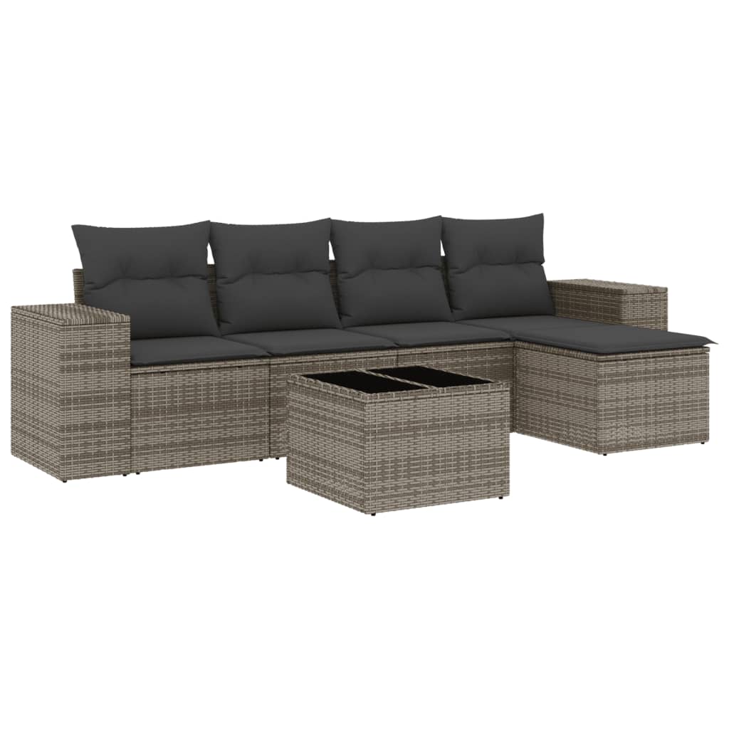 Set Divano da Giardino 6 pz con Cuscini Grigio in Polyrattan 3254837