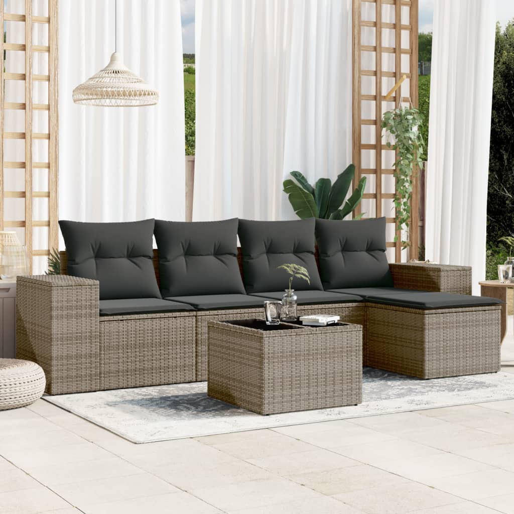 Set Divano da Giardino 6 pz con Cuscini Grigio in Polyrattan 3254837