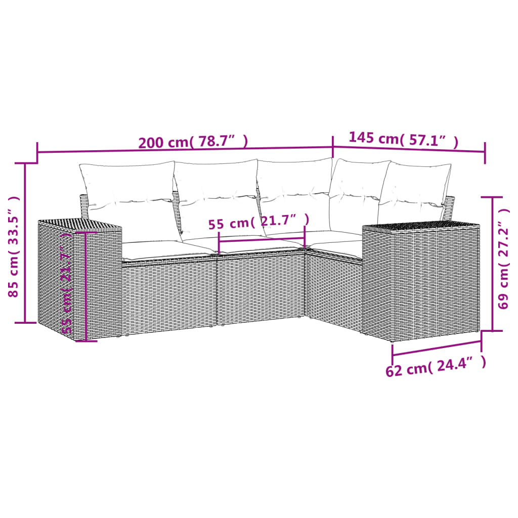 Set Divani da Giardino 4 pz con Cuscini Nero in Polyrattancod mxl 92226