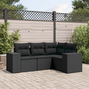 Set Divani da Giardino 4 pz con Cuscini Nero in Polyrattancod mxl 92226