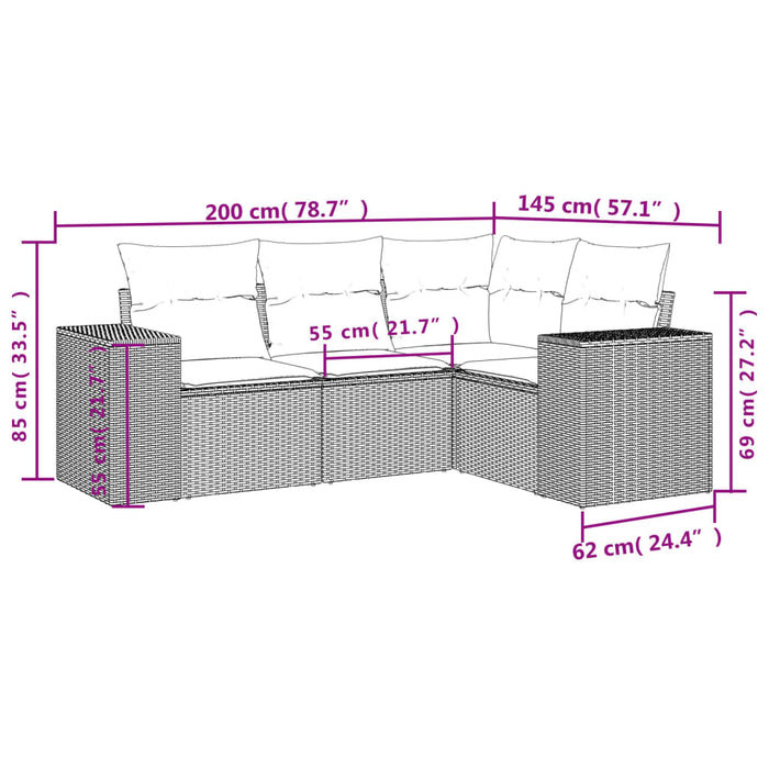 Set Divani da Giardino 4 pz con Cuscini Nero in Polyrattan 3254843