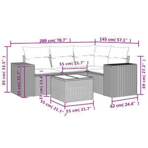 Set Divani da Giardino 5 pz con Cuscini in Polyrattan Nero 3254852