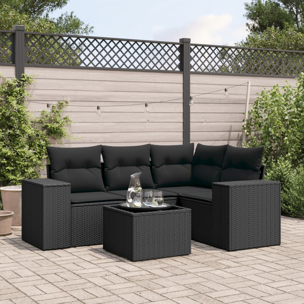 Set Divani da Giardino 5 pz con Cuscini in Polyrattan Nero 3254852