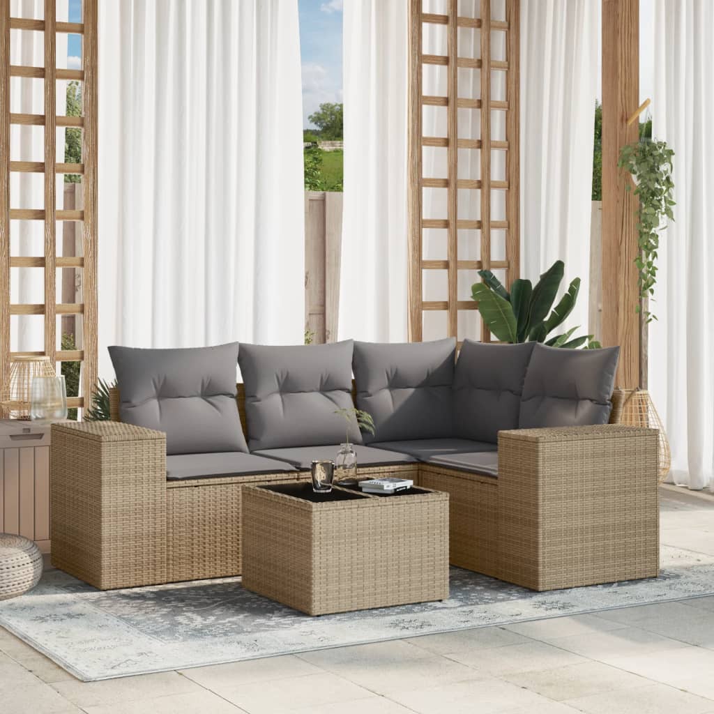 Set Divano da Giardino 5 pz con Cuscini Beige in Polyrattancod mxl 88424