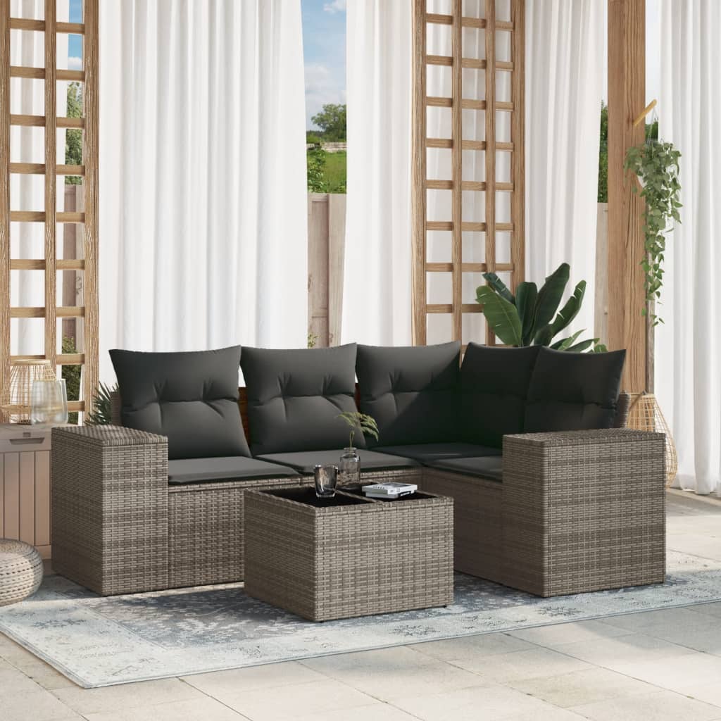 Set Divano da Giardino 5 pz con Cuscini Grigio in Polyrattan 3254857