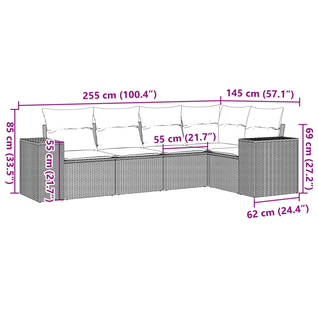 Set Divani da Giardino 5 pz con Cuscini in Polyrattan Nero 3254863