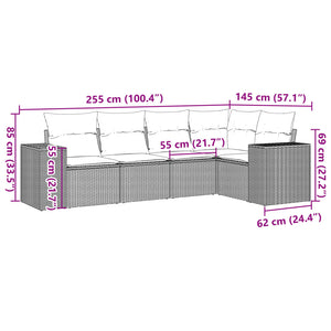 Set Divani da Giardino 5 pz con Cuscini in Polyrattan Nero 3254863