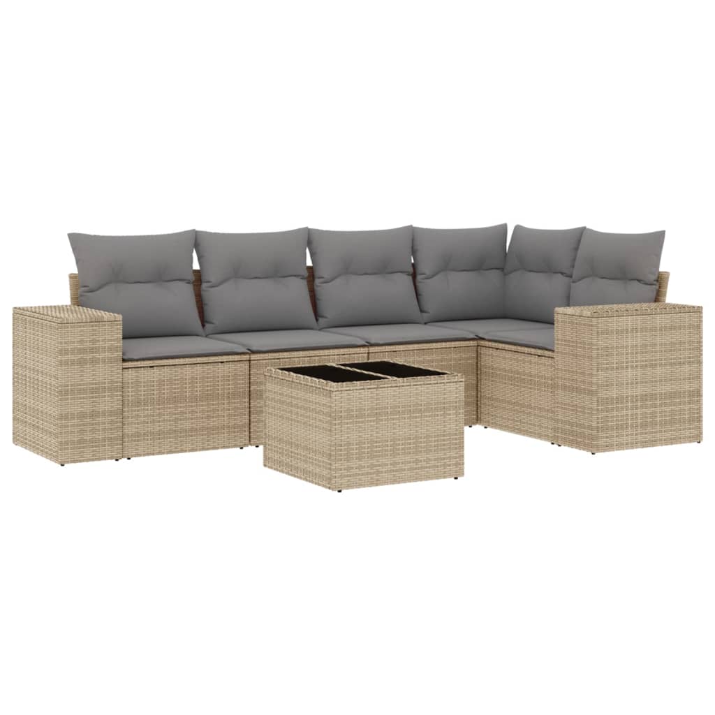 Set Divano da Giardino 6 pz con Cuscini Beige in Polyrattan 3254876