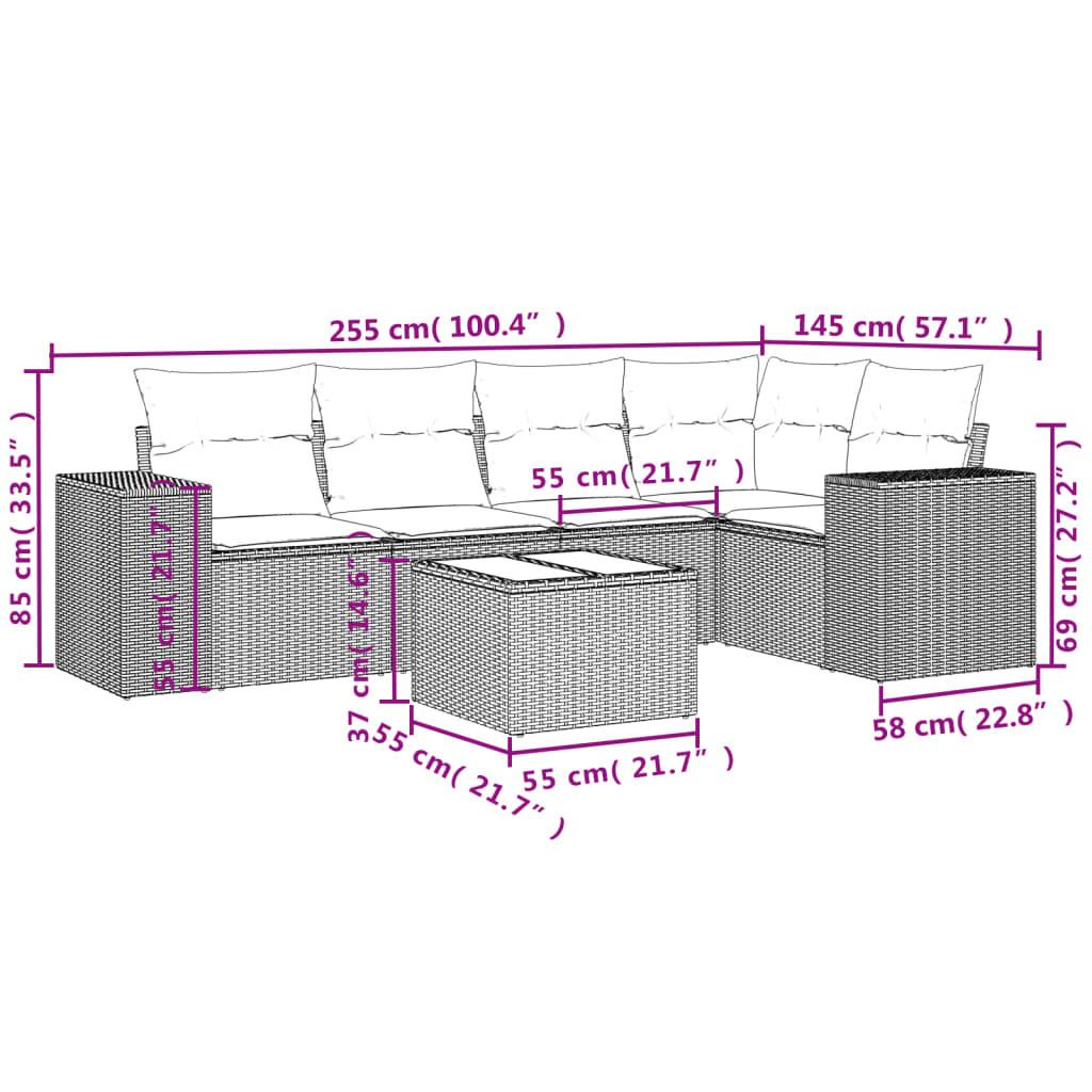 Set Divano da Giardino 6 pz con Cuscini Beige in Polyrattan 3254876