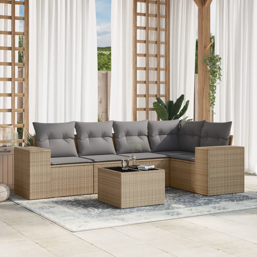 Set Divano da Giardino 6 pz con Cuscini Beige in Polyrattancod mxl 112441