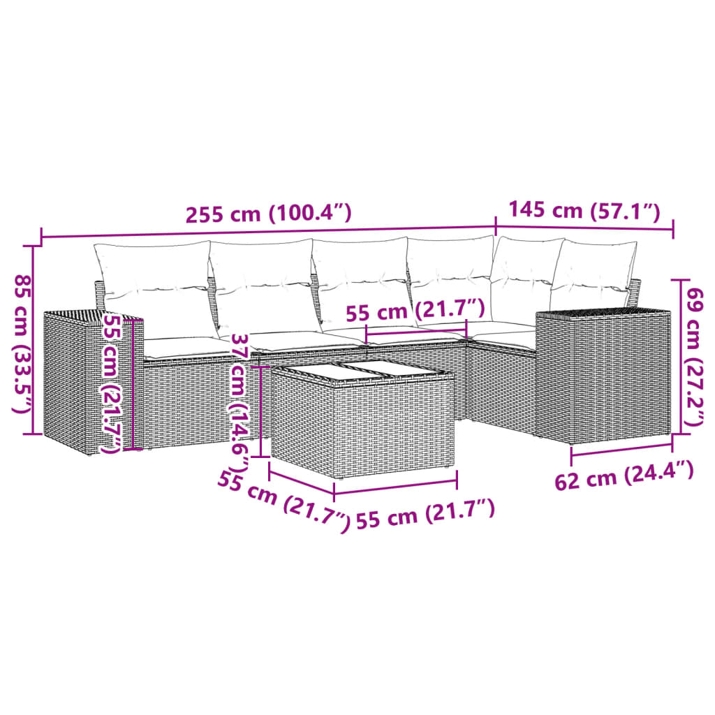 Set Divano da Giardino 6 pz con Cuscini Grigio in Polyrattan 3254877