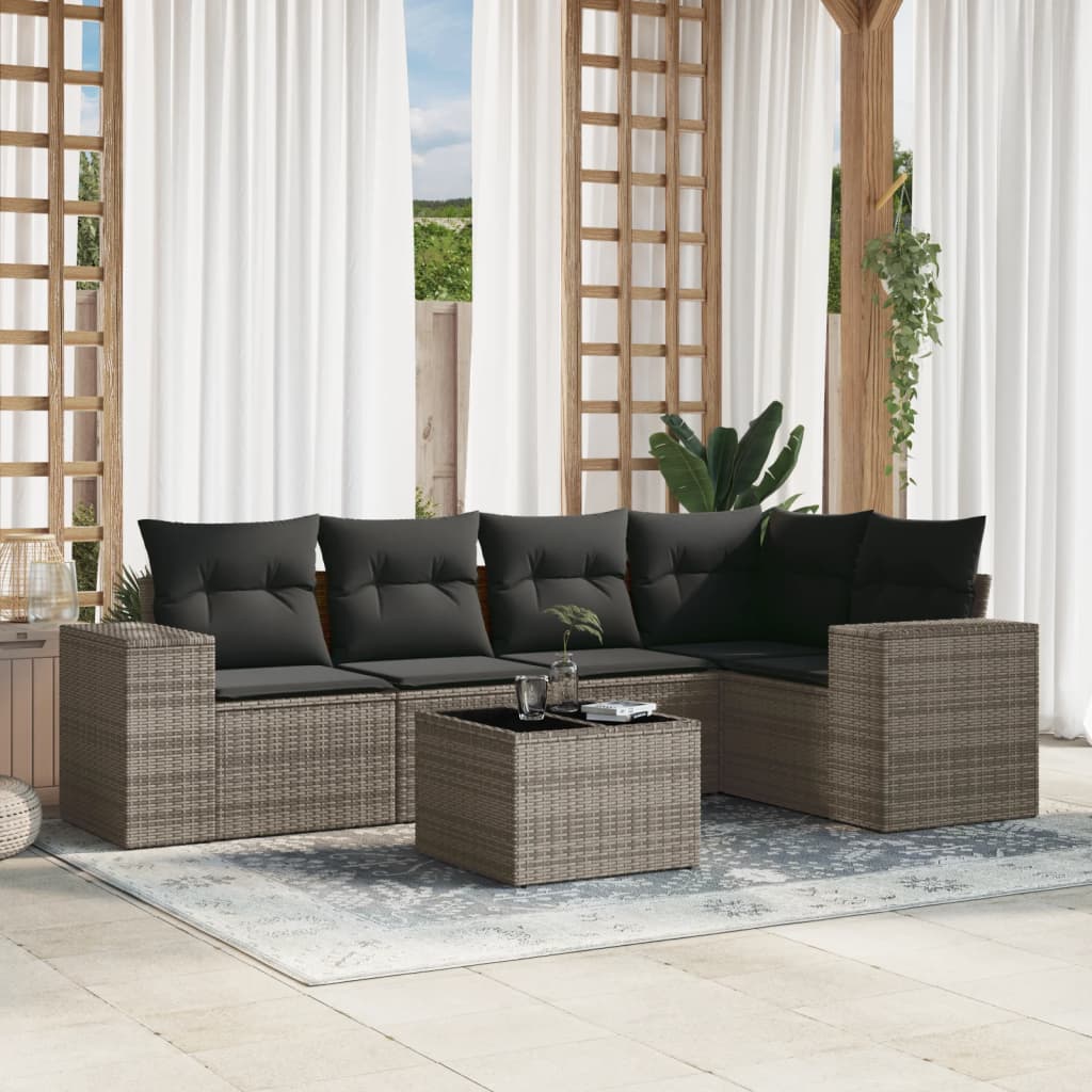 Set Divano da Giardino 6 pz con Cuscini Grigio in Polyrattan 3254877