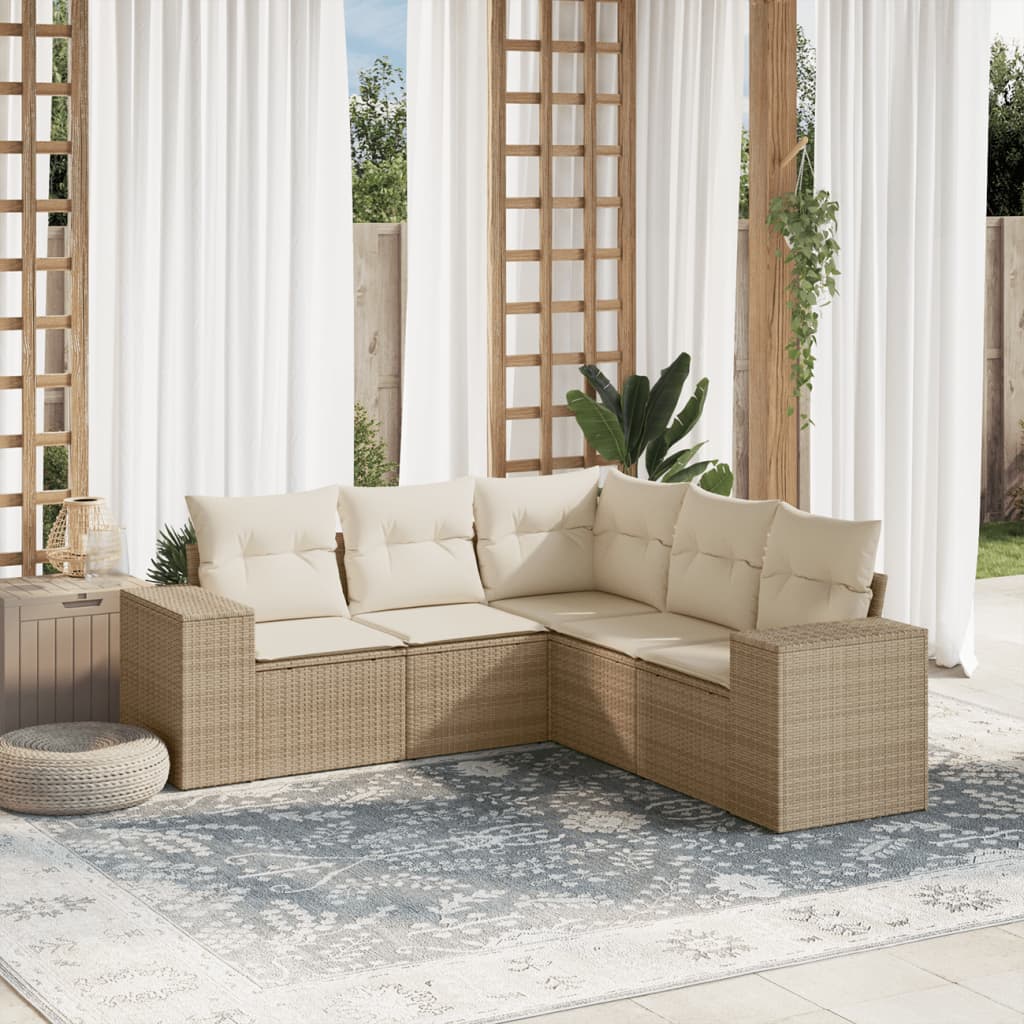 Set Divano da Giardino 5 pz con Cuscini Beige in Polyrattan 3254885