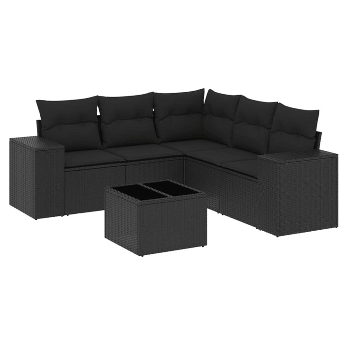 Set Divano da Giardino 6 pz con Cuscini Nero in Polyrattan 3254892