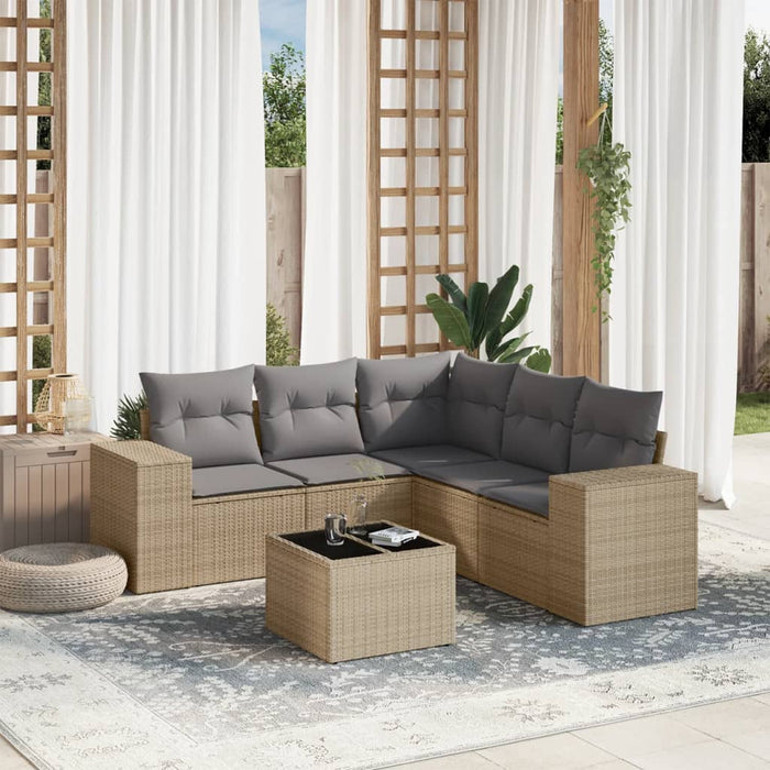 Set Divano da Giardino 6 pz con Cuscini Beige in Polyrattan 3254896