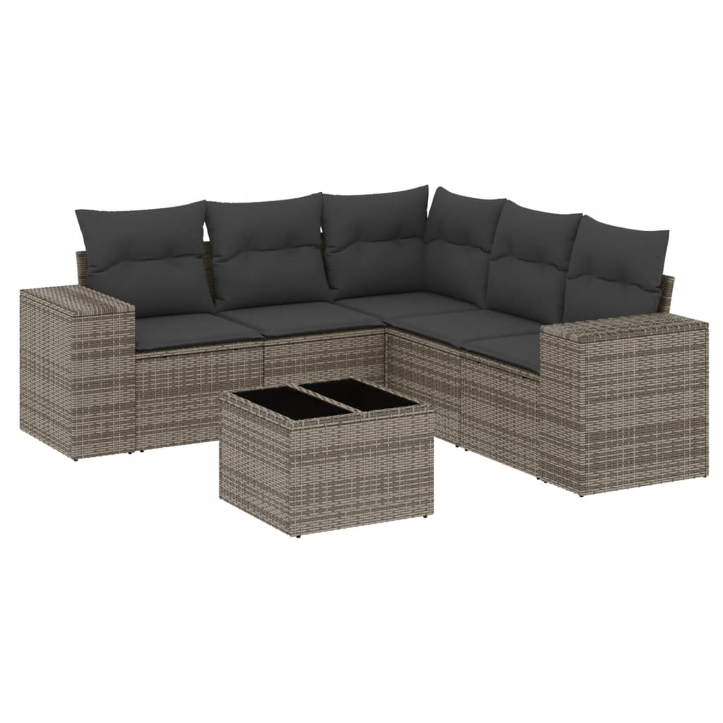 Set Divano da Giardino 6 pz con Cuscini Grigio in Polyrattan 3254897