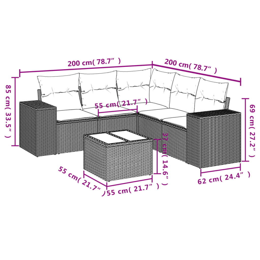 Set Divano da Giardino 6 pz con Cuscini Grigio in Polyrattan 3254897