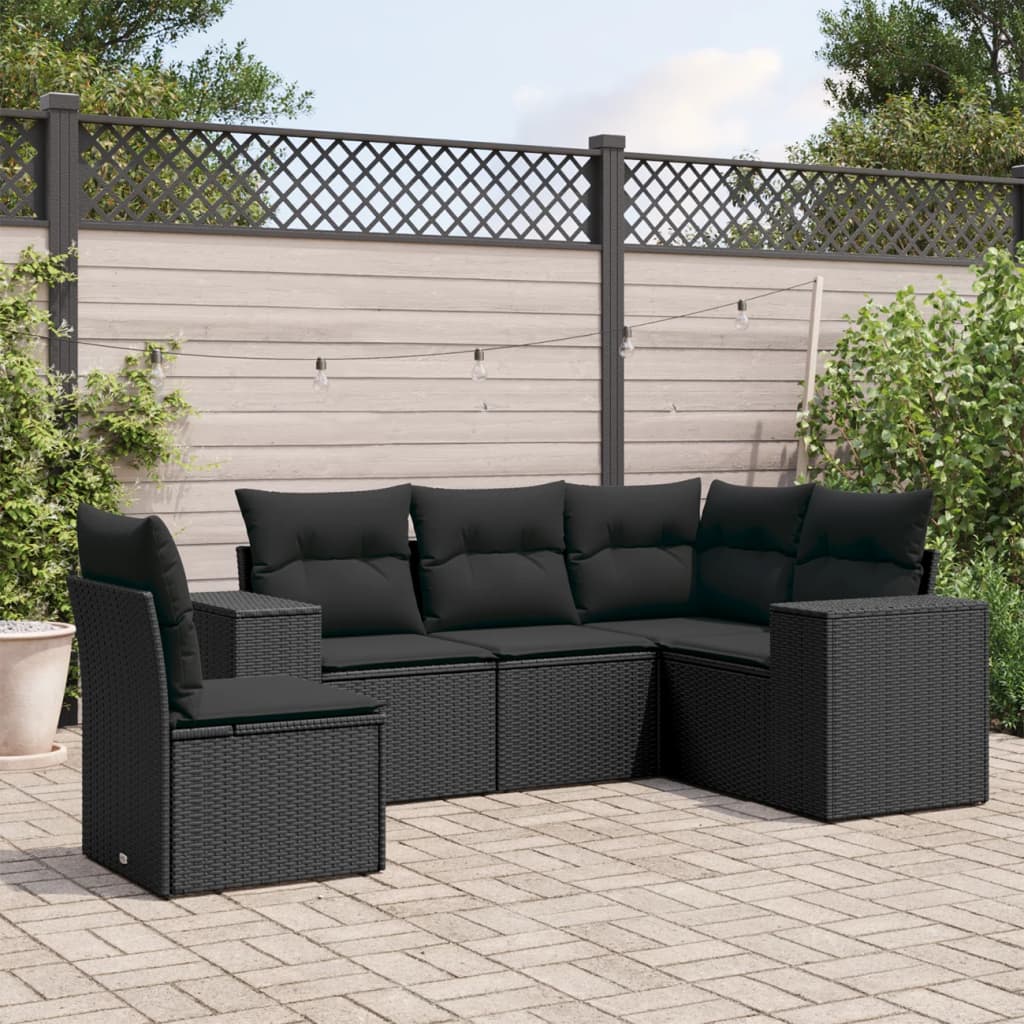 Set Divani da Giardino 5 pz con Cuscini in Polyrattan Nero 3254902