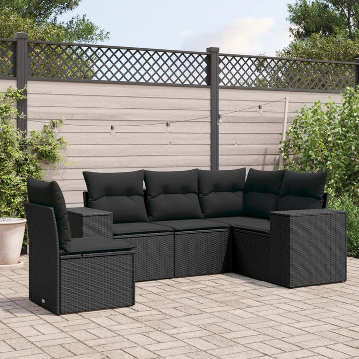 Set Divani da Giardino 5 pz con Cuscini in Polyrattan Nero 3254902