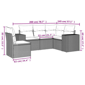 Set Divano da Giardino 5 pz con Cuscini Beige in Polyrattancod mxl 88429