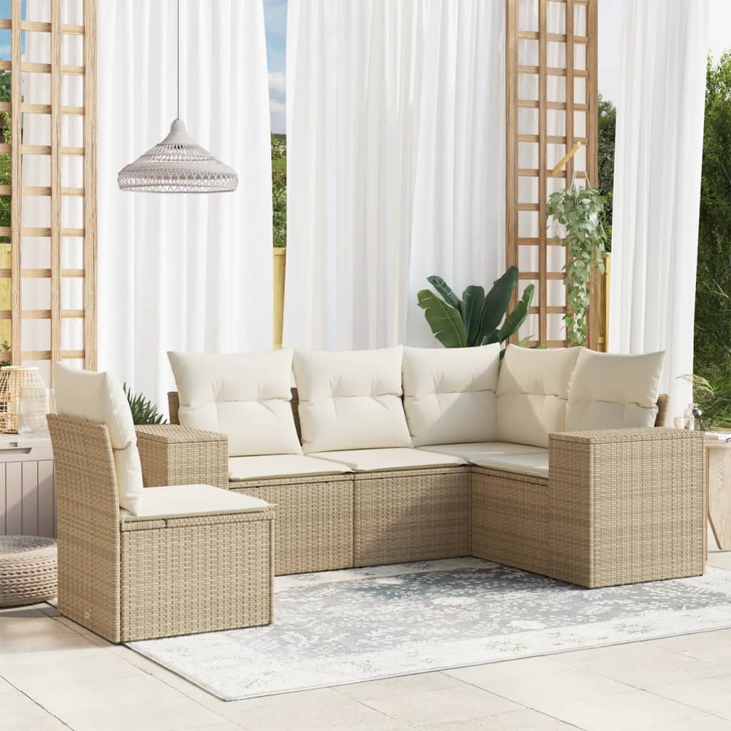 Set Divano da Giardino 5 pz con Cuscini Beige in Polyrattancod mxl 88429