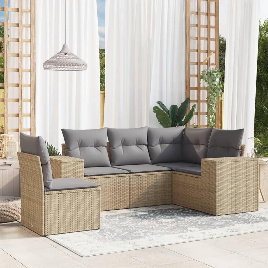 Set Divano da Giardino 5 pz con Cuscini Beige in Polyrattan 3254906