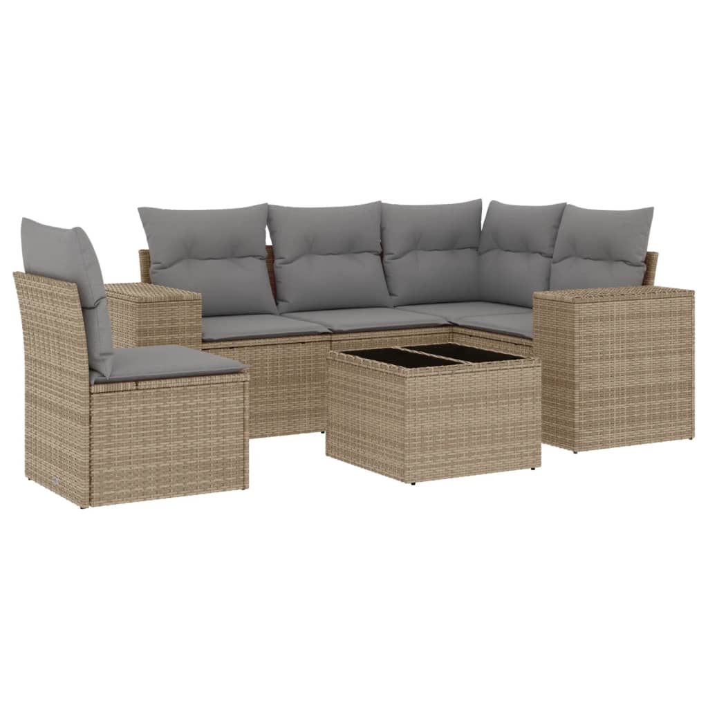 Set Divano da Giardino 6 pz con Cuscini Beige in Polyrattan 3254916