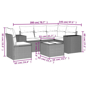 Set Divano da Giardino 6 pz con Cuscini Beige in Polyrattan 3254916