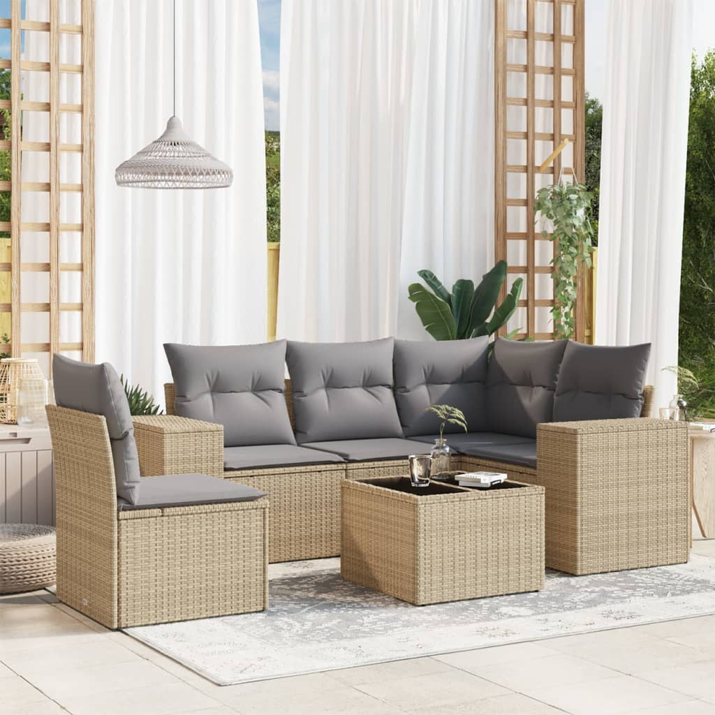 Set Divano da Giardino 6 pz con Cuscini Beige in Polyrattan 3254916