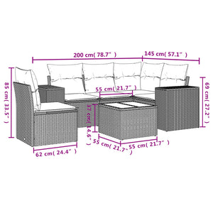 Set Divano da Giardino 6 pz con Cuscini Grigio in Polyrattan 3254917