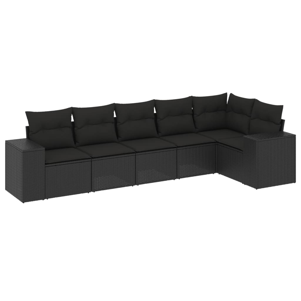 Set Divano da Giardino 6 pz con Cuscini Nero in Polyrattan 3254922