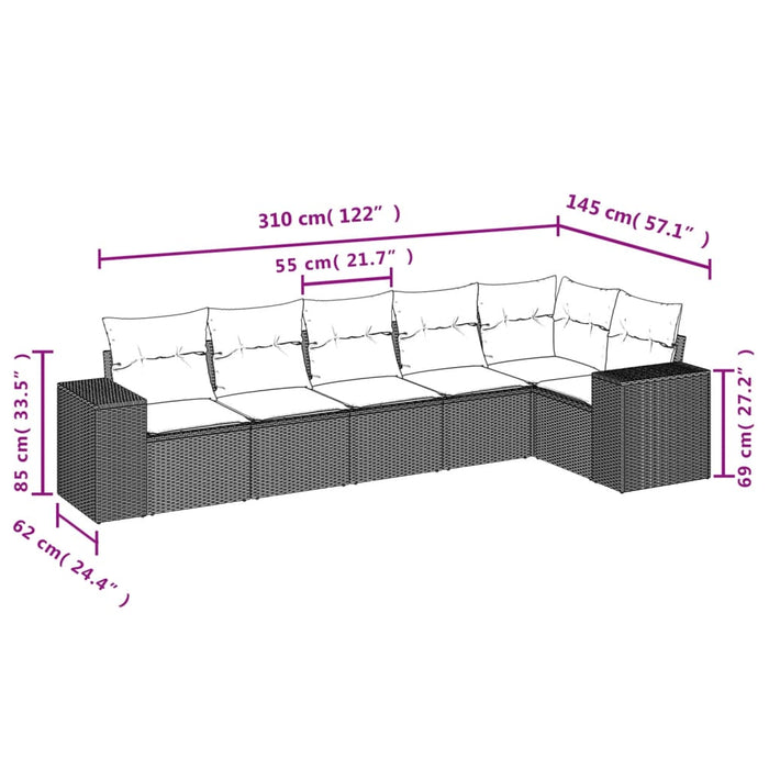 Set Divano da Giardino 6 pz con Cuscini Nero in Polyrattan 3254922