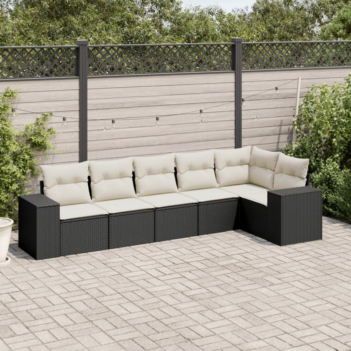 Set Divano da Giardino 6 pz con Cuscini Nero in Polyrattan 3254923