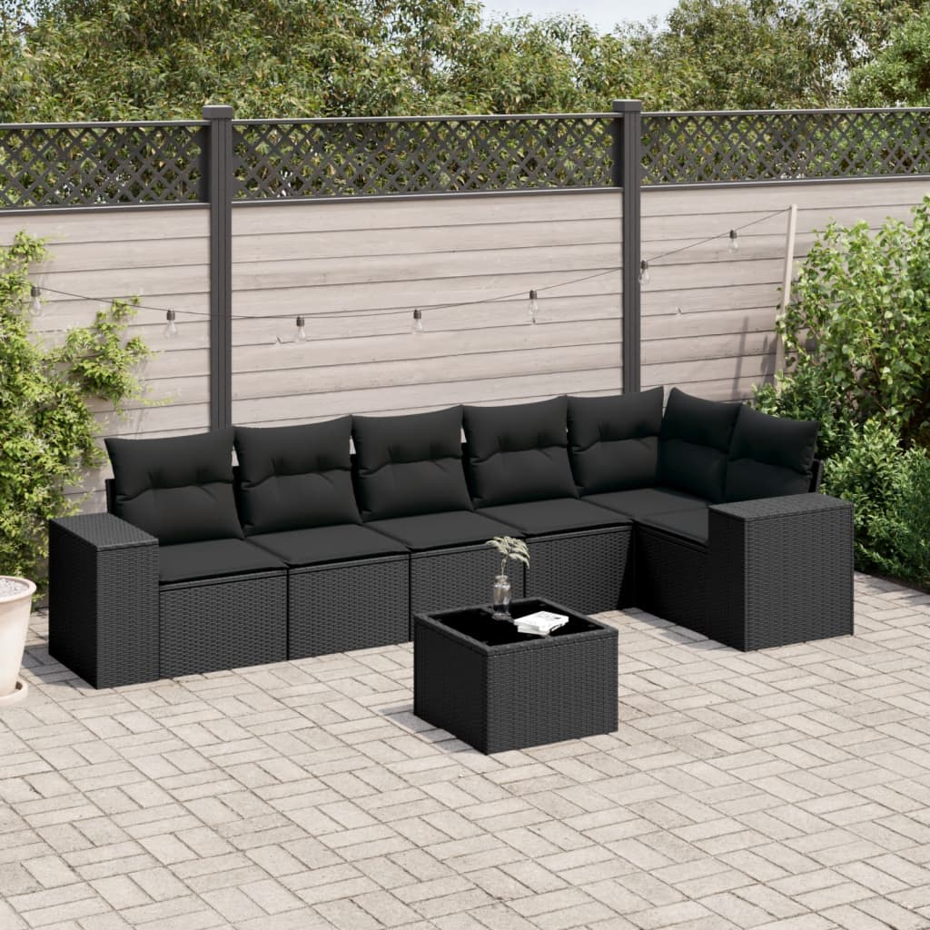 Set Divani da Giardino con Cuscini 7pz Nero Polyrattan 3254932