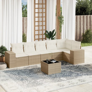 Set Divani da Giardino 7 pz con Cuscini Beige in Polyrattan 3254935