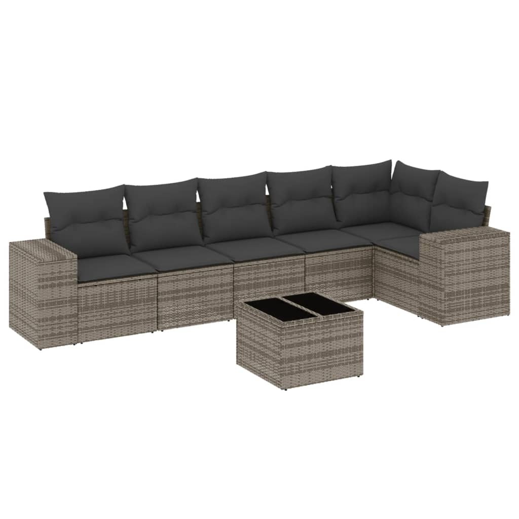 Set Divani da Giardino 7 pz con Cuscini Grigio in Polyrattan 3254937