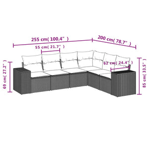 Set Divano da Giardino 6 pz con Cuscini Beige in Polyrattan 3254946