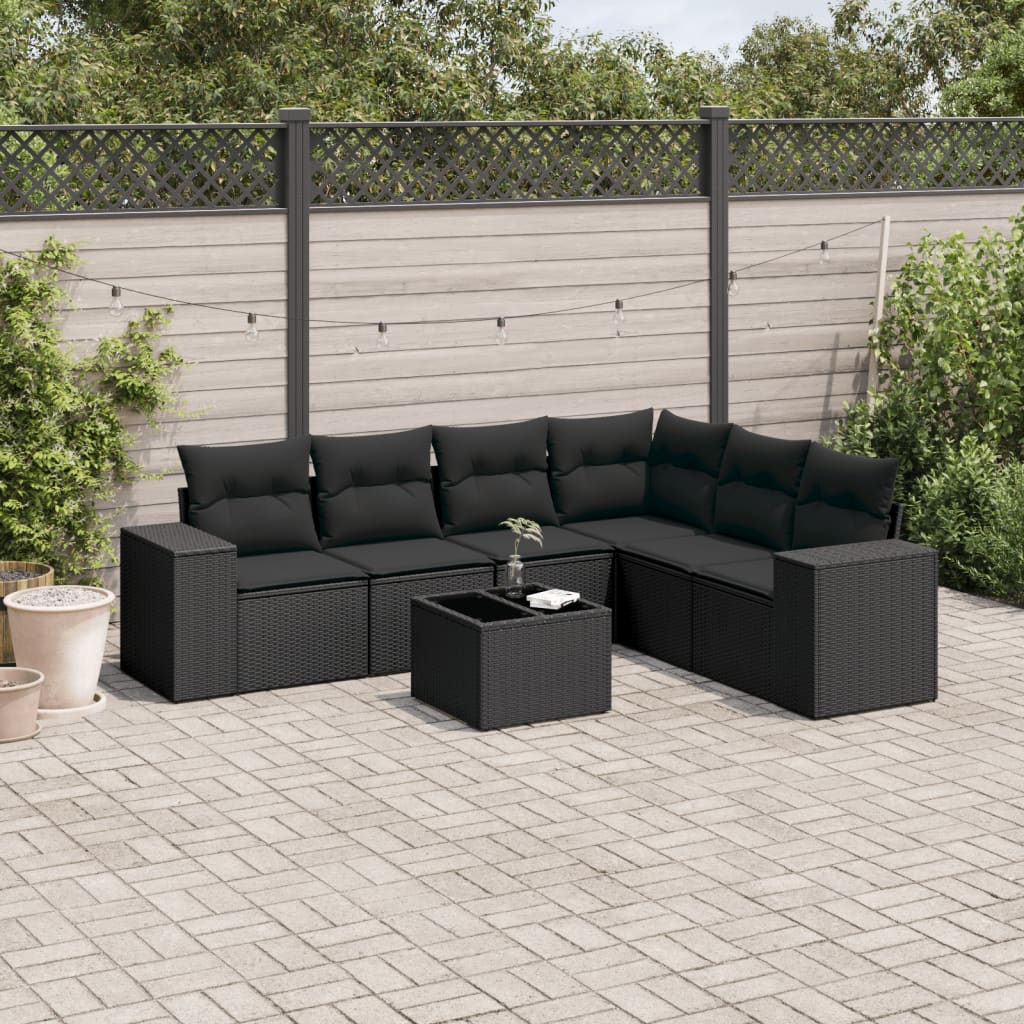 Set Divani da Giardino con Cuscini 7pz Nero Polyrattancod mxl 113190