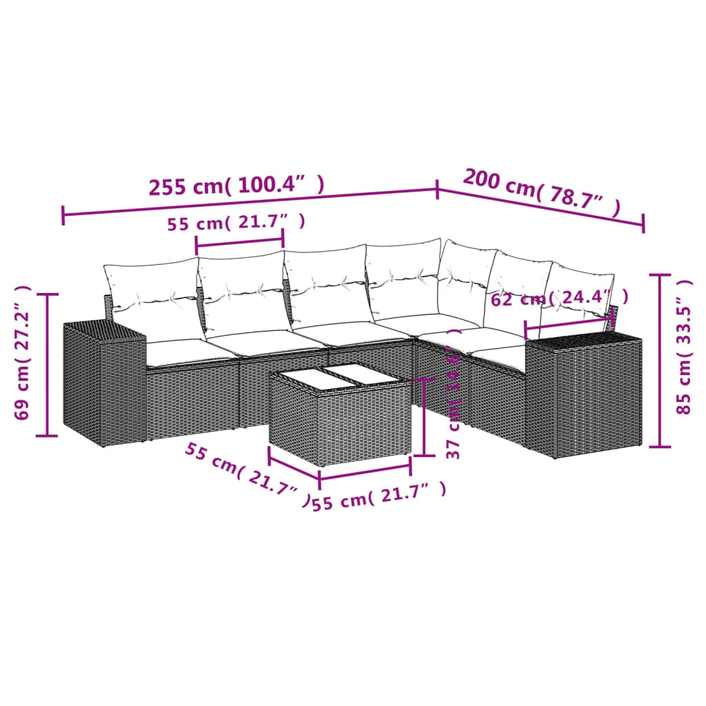 Set Divani da Giardino con Cuscini 7pz Nero Polyrattan 3254953