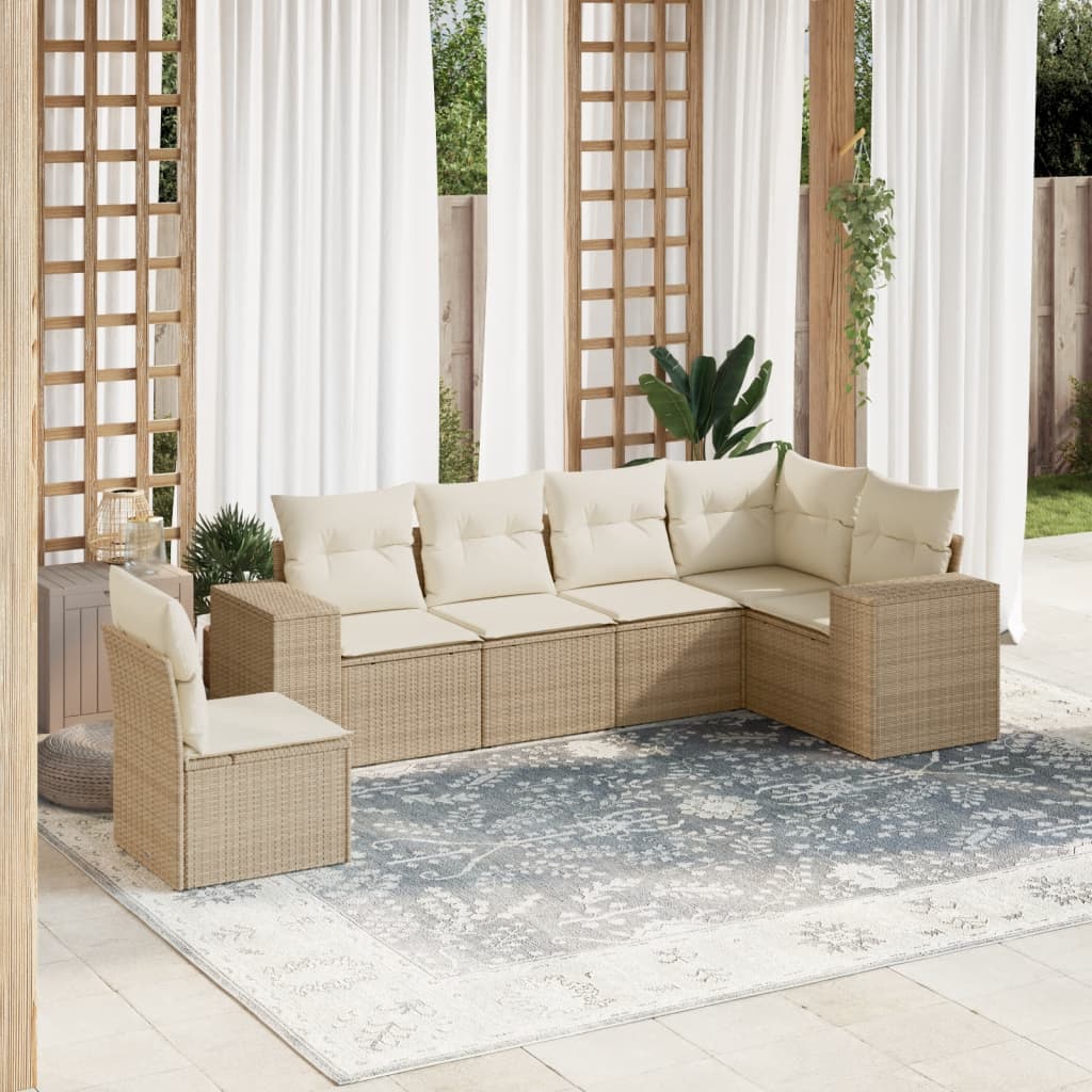 Set Divano da Giardino 6 pz con Cuscini Beige in Polyrattancod mxl 113191