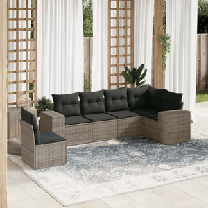 Set Divano da Giardino 6 pz con Cuscini Grigio in Polyrattan 3254967