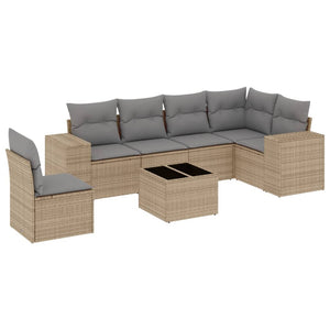 Set Divani da Giardino 7 pz con Cuscini Beige in Polyrattan 3254976