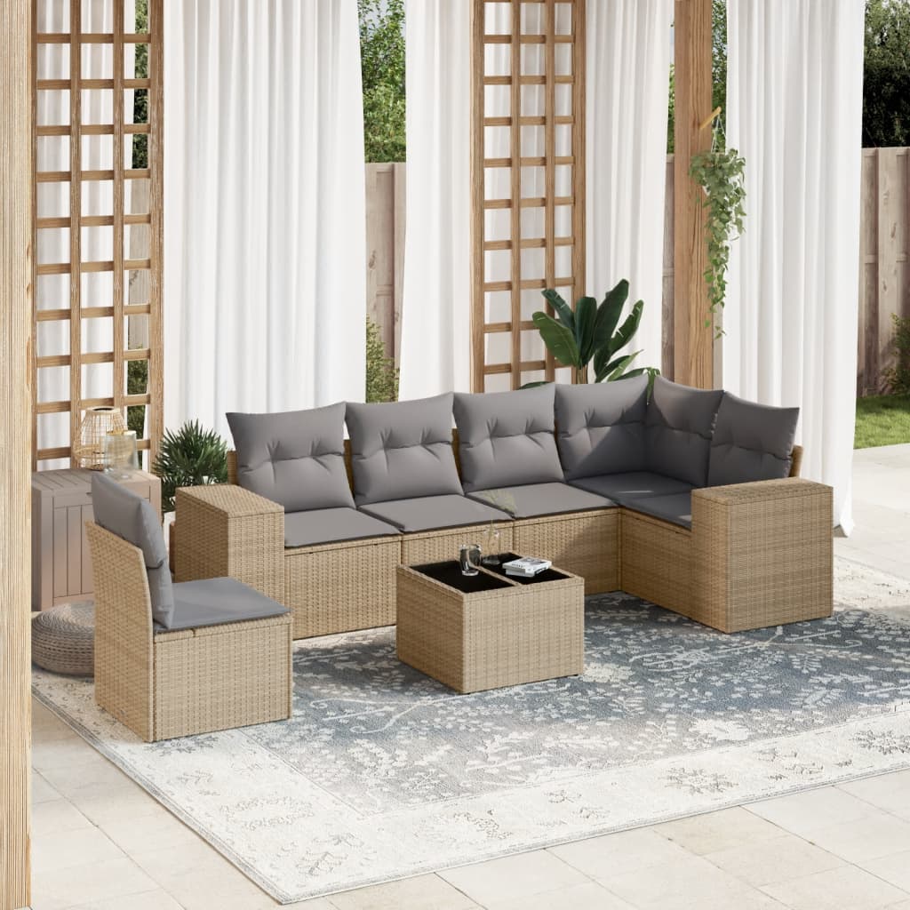 Set Divani da Giardino 7 pz con Cuscini Beige in Polyrattan 3254976