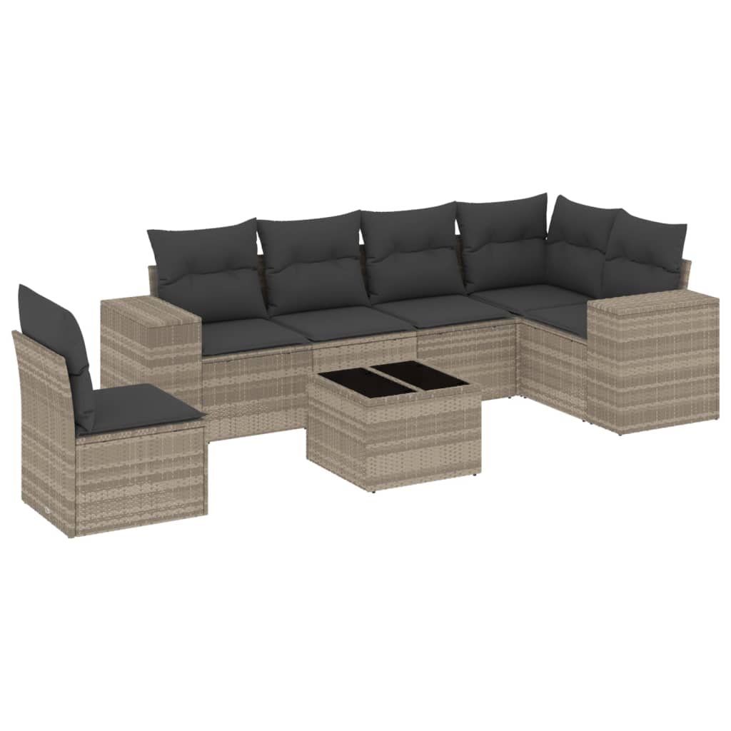 Set Divani da Giardino 7pz con Cuscini Grigio Chiaro Polyrattan 3254979