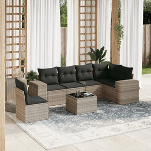 Set Divani da Giardino 7pz con Cuscini Grigio Chiaro Polyrattan 3254979