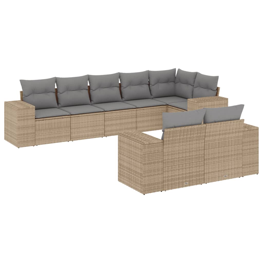 Set Divano da Giardino 8 pz con Cuscini Beige in Polyrattan 3255156