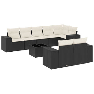 Set Divani da Giardino 9 pz con Cuscini Nero in Polyrattan 3255163